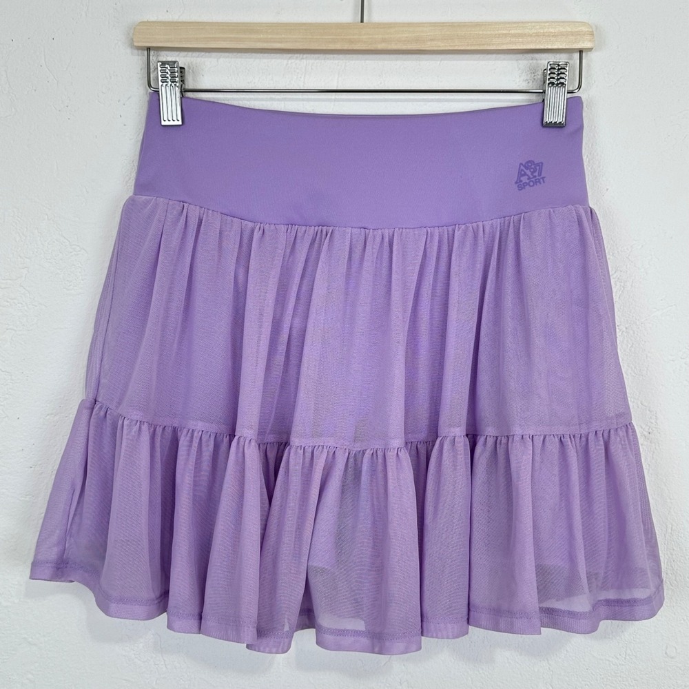 Balletcore Athletic Ballerina Skort Size Small Lavender Tiered Skirt Pockets